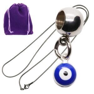 Evil Eye Necklace Blue Stainless Steel Chain with Bead Pendant Charm Gift Pouch